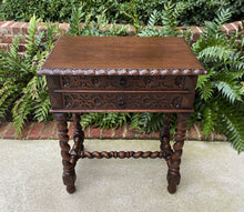 Load image into Gallery viewer, Antique French End Table Silver Chest Barley Twist Nightstand 2 Drawers Oak 19 C