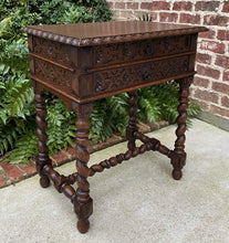 Load image into Gallery viewer, Antique French End Table Silver Chest Barley Twist Nightstand 2 Drawers Oak 19 C