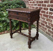 Load image into Gallery viewer, Antique French End Table Silver Chest Barley Twist Nightstand 2 Drawers Oak 19 C