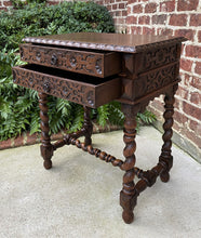 Load image into Gallery viewer, Antique French End Table Silver Chest Barley Twist Nightstand 2 Drawers Oak 19 C