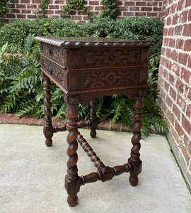 Antique French End Table Silver Chest Barley Twist Nightstand 2 Drawers Oak 19 C