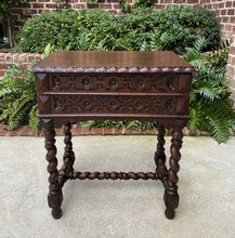 Load image into Gallery viewer, Antique French End Table Silver Chest Barley Twist Nightstand 2 Drawers Oak 19 C