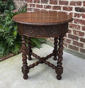 Antique French Table ROUND BARLEY TWIST End Table Oak Renaissance Revival 19th C