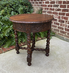 Antique French Table ROUND BARLEY TWIST End Table Oak Renaissance Revival 19th C