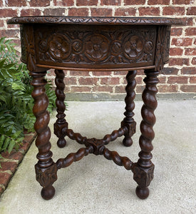 Antique French Table ROUND BARLEY TWIST End Table Oak Renaissance Revival 19th C