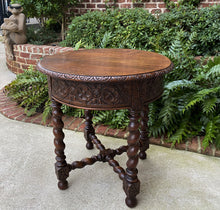 Load image into Gallery viewer, Antique French Table ROUND BARLEY TWIST End Table Oak Renaissance Revival 19th C