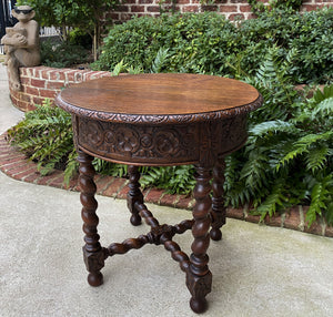 Antique French Table ROUND BARLEY TWIST End Table Oak Renaissance Revival 19th C