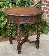 Load image into Gallery viewer, Antique French Table ROUND BARLEY TWIST End Table Oak Renaissance Revival 19th C