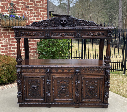 Antique French Sideboard Server Black Forest Gothic Hunt Cabinets 19C Bookcase