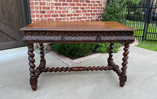 Load image into Gallery viewer, Antique French Desk Table Renaissance Revival Barley Twist Carved Oak