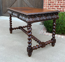Load image into Gallery viewer, Antique French Desk Table Renaissance Revival Barley Twist Carved Oak