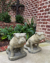 Load image into Gallery viewer, Vintage Statues Garden Figures BULLDOGS Cast Stone PAIR Seated Dogs 16&quot; T