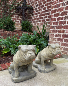 Vintage Statues Garden Figures BULLDOGS Cast Stone PAIR Seated Dogs 16" T