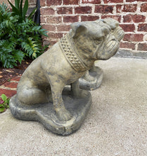 Load image into Gallery viewer, Vintage Statues Garden Figures BULLDOGS Cast Stone PAIR Seated Dogs 16&quot; T