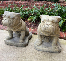 Load image into Gallery viewer, Vintage Statues Garden Figures BULLDOGS Cast Stone PAIR Seated Dogs 16&quot; T