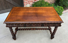 Load image into Gallery viewer, Antique French Desk Table Renaissance Revival Barley Twist Carved Oak