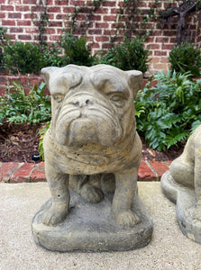 Vintage Statues Garden Figures BULLDOGS Cast Stone PAIR Seated Dogs 16" T