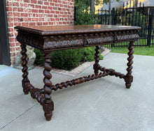 Load image into Gallery viewer, Antique French Desk Table Renaissance Revival Barley Twist Carved Oak