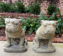 Load image into Gallery viewer, Vintage Statues Garden Figures BULLDOGS Cast Stone PAIR Seated Dogs 16&quot; T