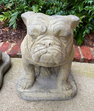 Load image into Gallery viewer, Vintage Statues Garden Figures BULLDOGS Cast Stone PAIR Seated Dogs 16&quot; T