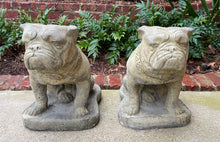 Load image into Gallery viewer, Vintage Statues Garden Figures BULLDOGS Cast Stone PAIR Seated Dogs 16&quot; T