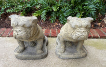 Load image into Gallery viewer, Vintage Statues Garden Figures BULLDOGS Cast Stone PAIR Seated Dogs 16&quot; T