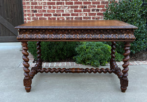 Antique French Desk Table Renaissance Revival Barley Twist Carved Oak