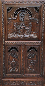Antique French Breton Cabinet Bonnetiere Armoire Carved Wardrobe Oak Closet 19C