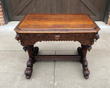 Load image into Gallery viewer, Antique French Desk Dolphin Table Renaissance Revival Carved Oak Drawer 19th C