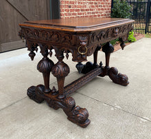 Load image into Gallery viewer, Antique French Desk Dolphin Table Renaissance Revival Carved Oak Drawer 19th C