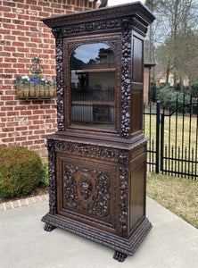 Antique French Bookcase HUNT Cabinet BLACK FOREST Display Cabinet Oak Glass