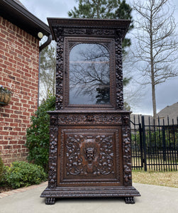 Antique French Bookcase HUNT Cabinet BLACK FOREST Display Cabinet Oak Glass