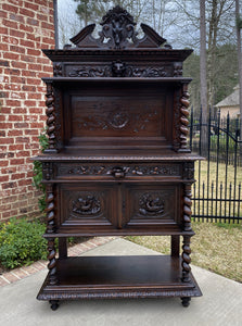 Antique French Server Sideboard Buffet Barley Twist STAG Crown Oak Lions Birds