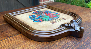 Antique French Wall Plaque Shield Coat of Arms Framed Walnut Parchment Painting