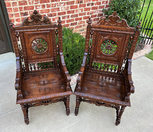 Antique French PAIR Armchairs BRETON Desk Fireside or Throne Chairs c. 1890