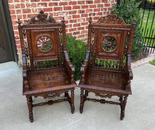 Load image into Gallery viewer, Antique French PAIR Armchairs BRETON Desk Fireside or Throne Chairs c. 1890