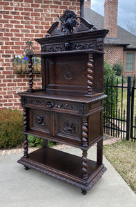 Antique French Server Sideboard Buffet Barley Twist STAG Crown Oak Lions Birds