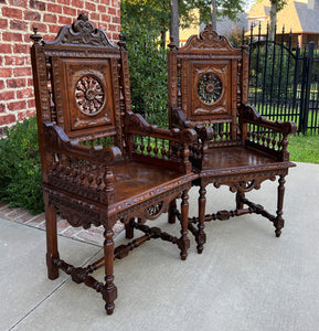 Antique French PAIR Armchairs BRETON Desk Fireside or Throne Chairs c. 1890