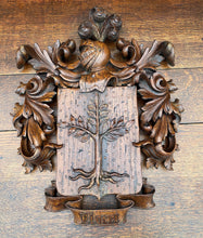 Load image into Gallery viewer, Antique European Wall Plaque Hanging Coat of Arms Knight Helmet Shield Oak 19thC