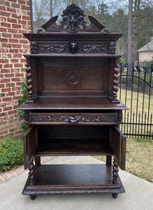 Antique French Server Sideboard Buffet Barley Twist STAG Crown Oak Lions Birds