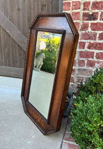 Antique English Mirror Jacobean Carved Oak Framed Beveled Mirror Octagonal 1930s