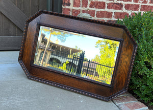 Antique English Mirror Jacobean Carved Oak Framed Beveled Mirror Octagonal 1930s