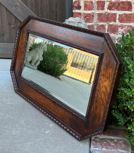 Antique English Mirror Jacobean Carved Oak Framed Beveled Mirror Octagonal 1930s