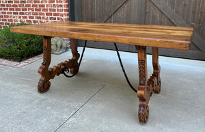 Antique Spanish Colonial Dining Table Walnut & Iron Catalan Style Library Desk