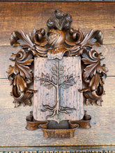 Load image into Gallery viewer, Antique European Wall Plaque Hanging Coat of Arms Knight Helmet Shield Oak 19thC