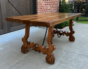 Antique Spanish Colonial Dining Table Walnut & Iron Catalan Style Library Desk