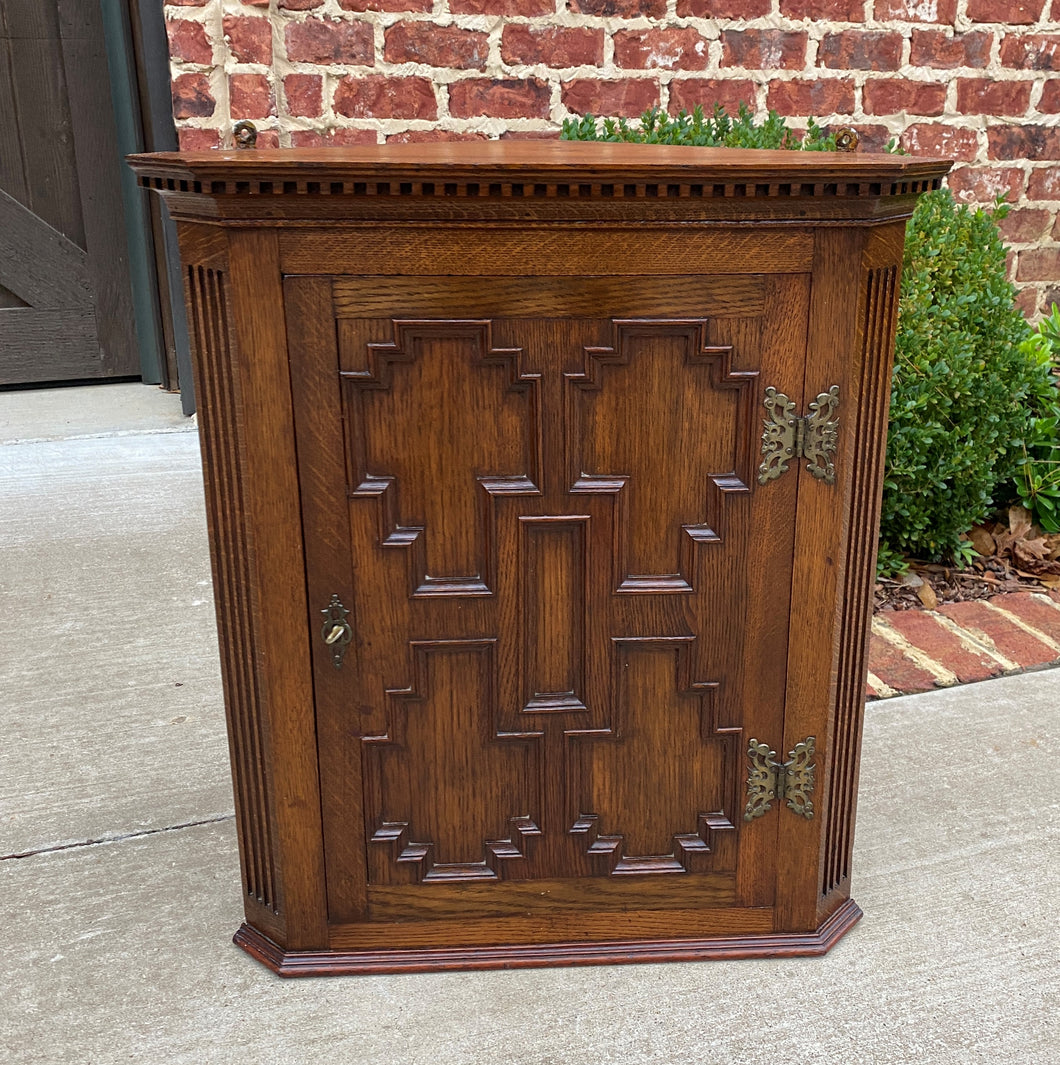 Antique English Corner Cabinet Storage Wall Cabinet Cupboard Oak Jacobean c.1920