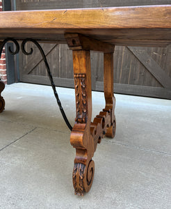 Antique Spanish Colonial Dining Table Walnut & Iron Catalan Style Library Desk
