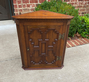 Antique English Corner Cabinet Storage Wall Cabinet Cupboard Oak Jacobean c.1920