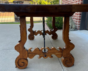 Antique Spanish Colonial Dining Table Walnut & Iron Catalan Style Library Desk